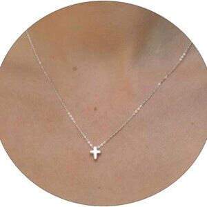 18K Gold Plated Tiny Cross Pendant Necklace for Women Stainless Steel Elegant Je